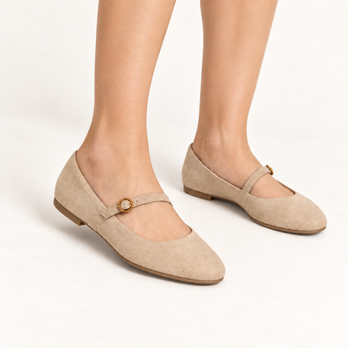 Ballerines à bride Beige/taupe, vue portée