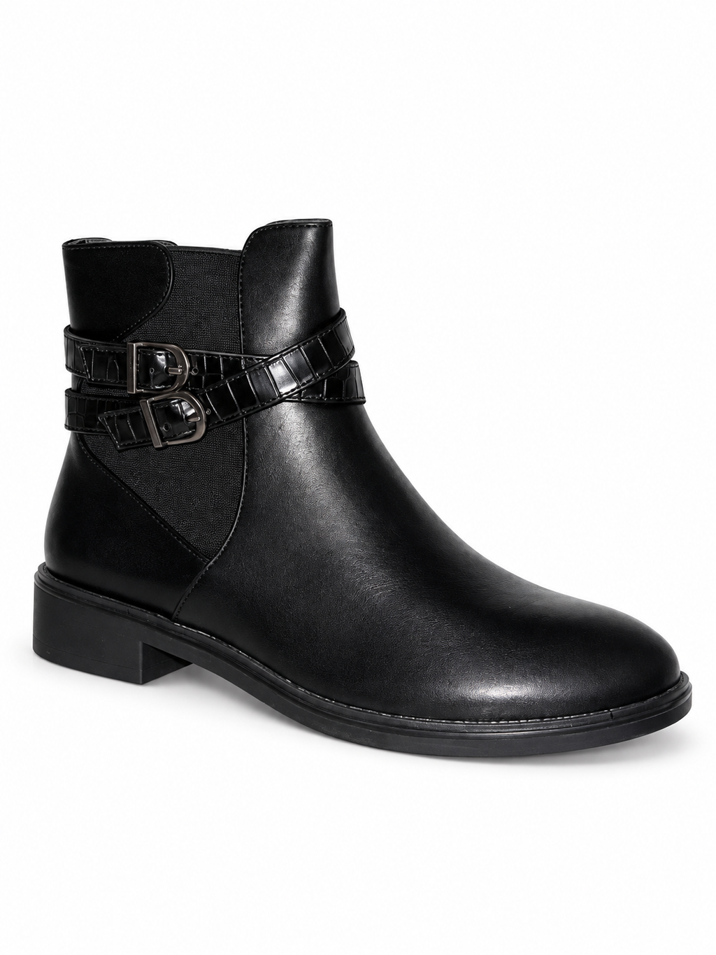 Bottines plates à doubles boucles Noir, vue produit