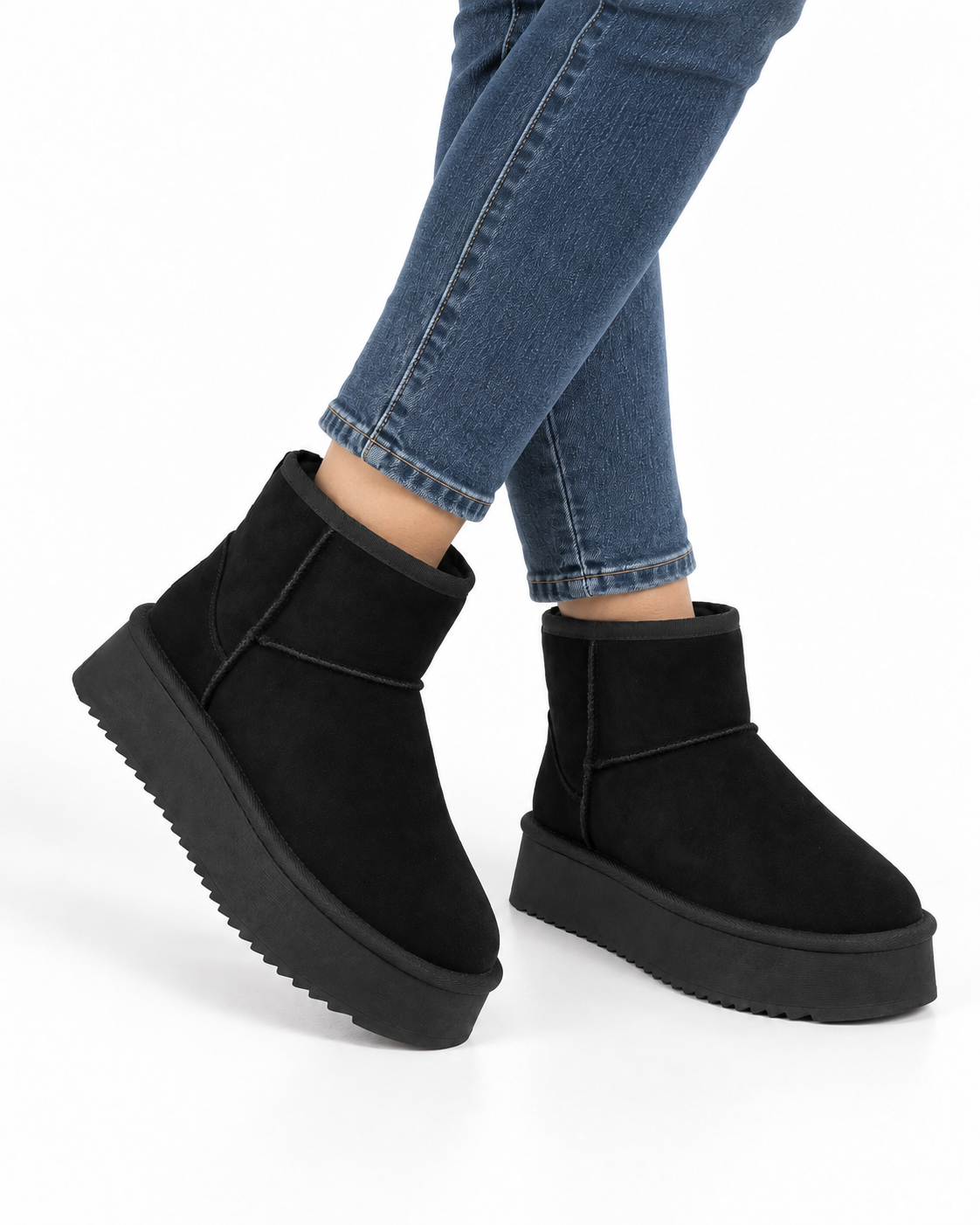 Bottines fourrées Noir, vue portee