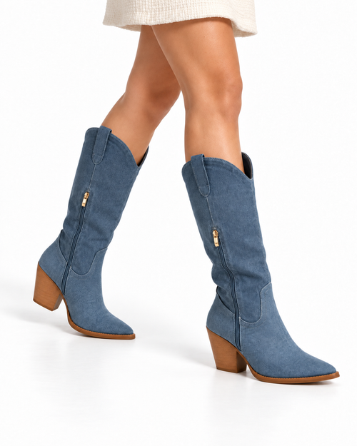Bottes style western Bleu, vue portee