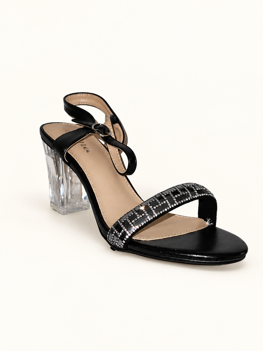 Sandales à talon transparent Noir, vue produit
