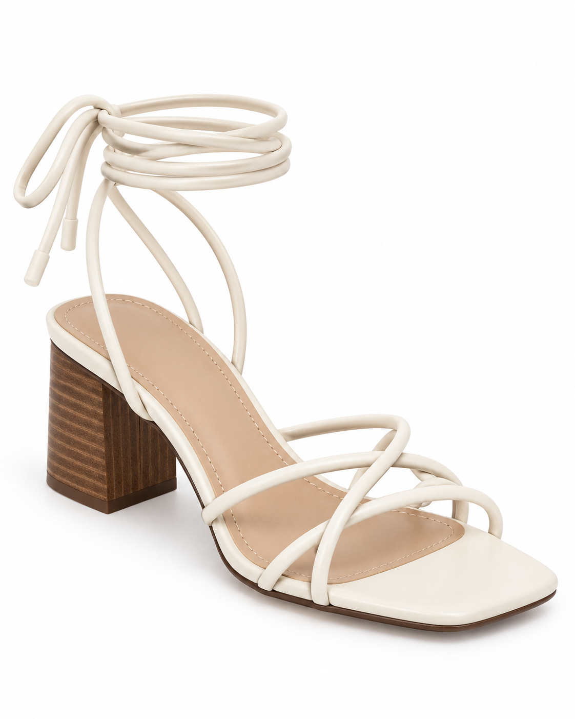 Sandales à talon effet bois Blanc, vue produit